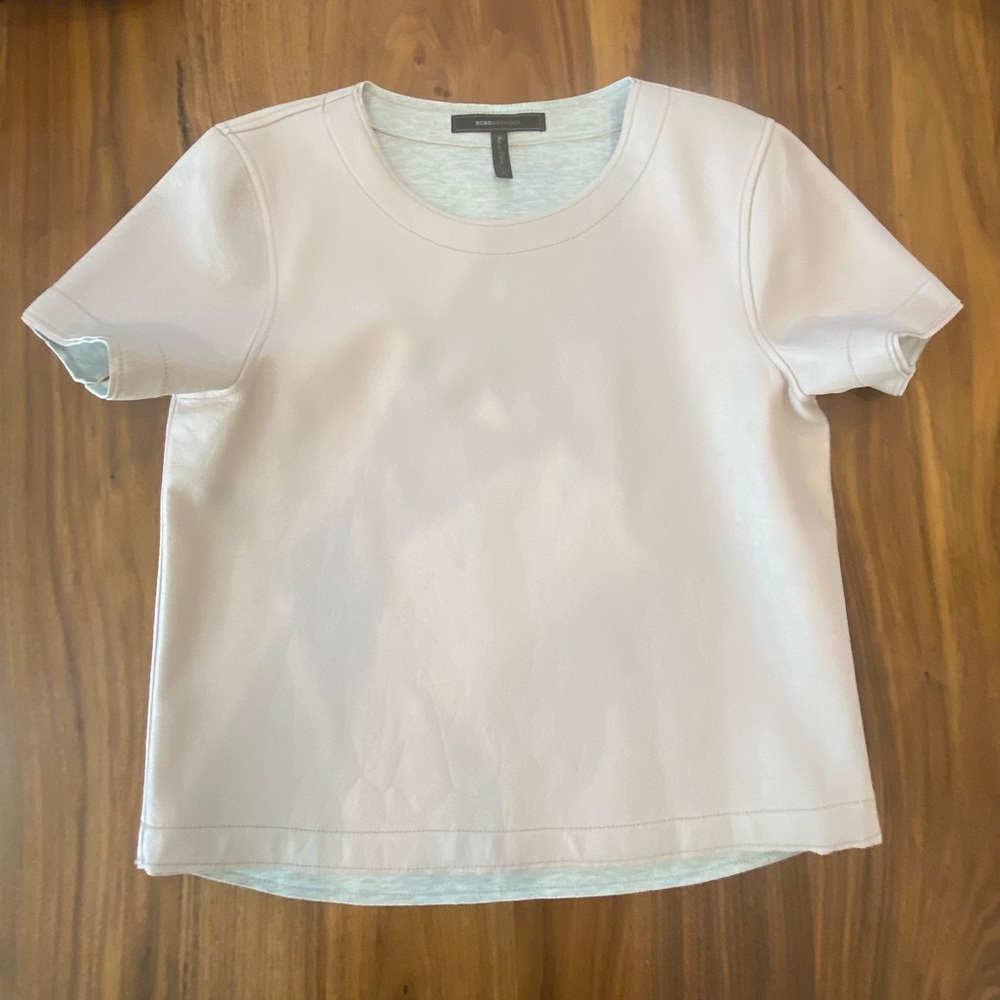 BCBG leather short sleeve top